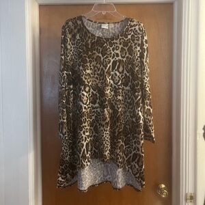 Chico's Women’s Brown & Black Animal Print Long Sleeve Blouse